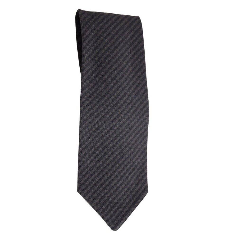 GIORGIO ARMANI Cravatte Tie 100% Wool - Diagonal Stripes Chocolate Brown & Black